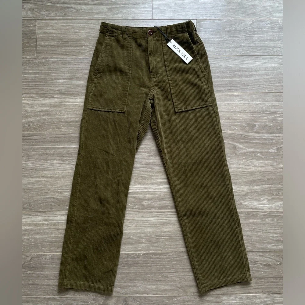NWT Alex Mill Women’s Neil Straight Leg Pant Corduroy Sz 2 Green 100% Cotton - Picture 4 of 14